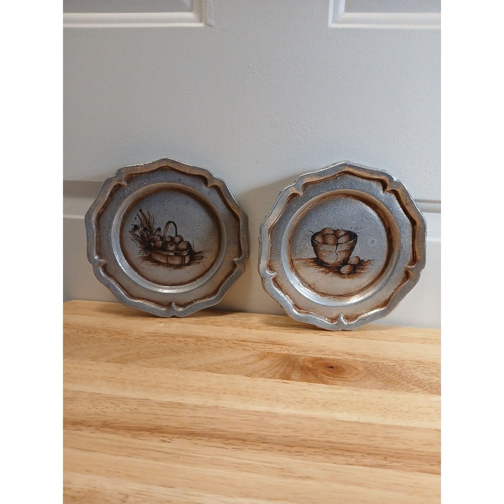 George Good Set of 2 Pewter Plates Wall Art Hanging Country Kitchen Farmhouse